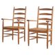 Set of 2 oak and wicker armchairs, mid-20th century.