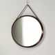Italian round wall mirror in solid teak leather and brass 1950 68x53cm