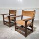 Pair of leather and walnut armchairs from the 1950s