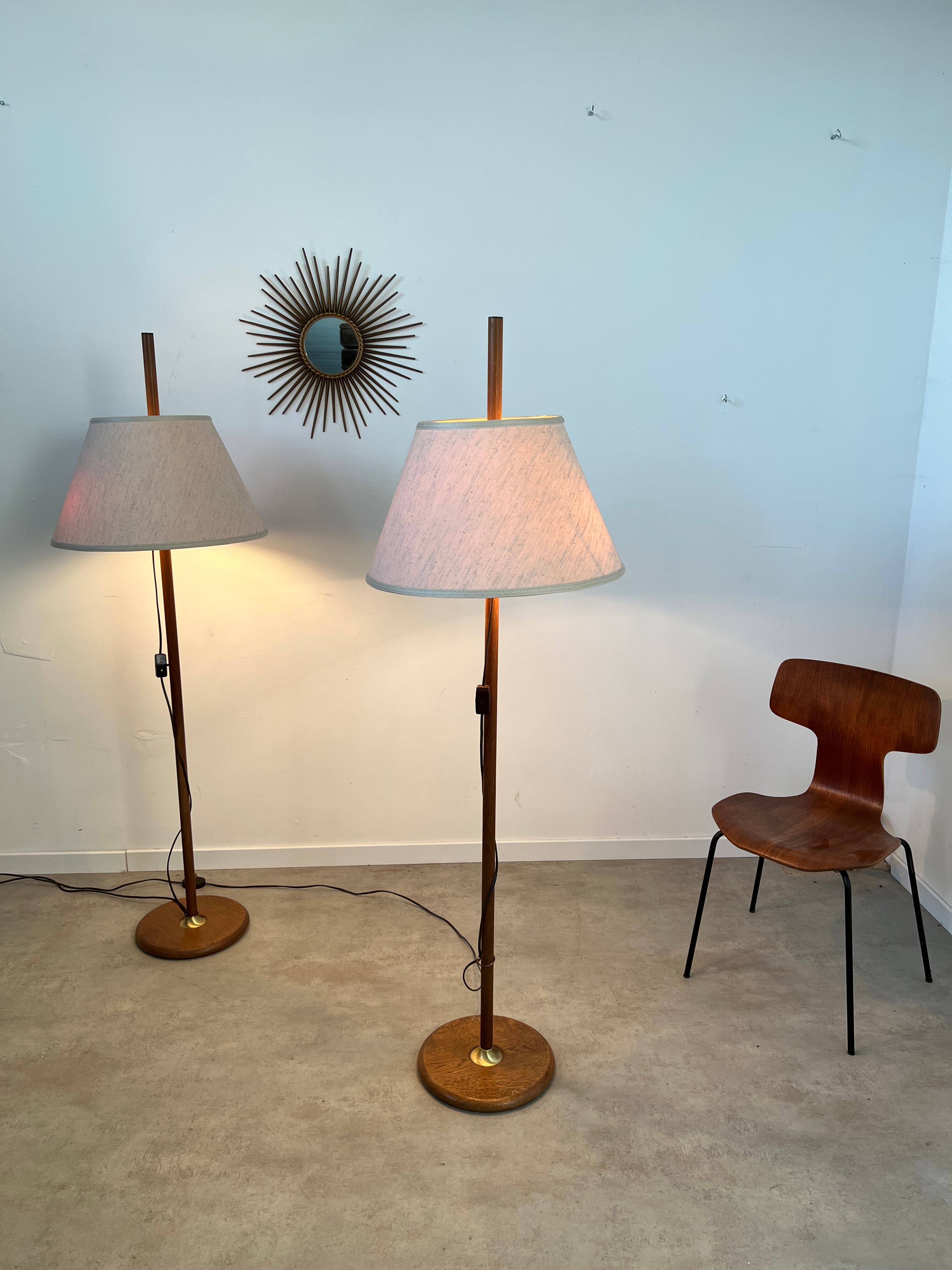 2 old adjustable floor lamps temde design in vintage scandinavian solid teak