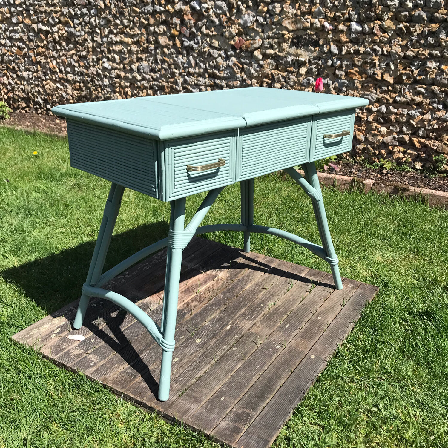 Vintage rattan desk 1950 color green