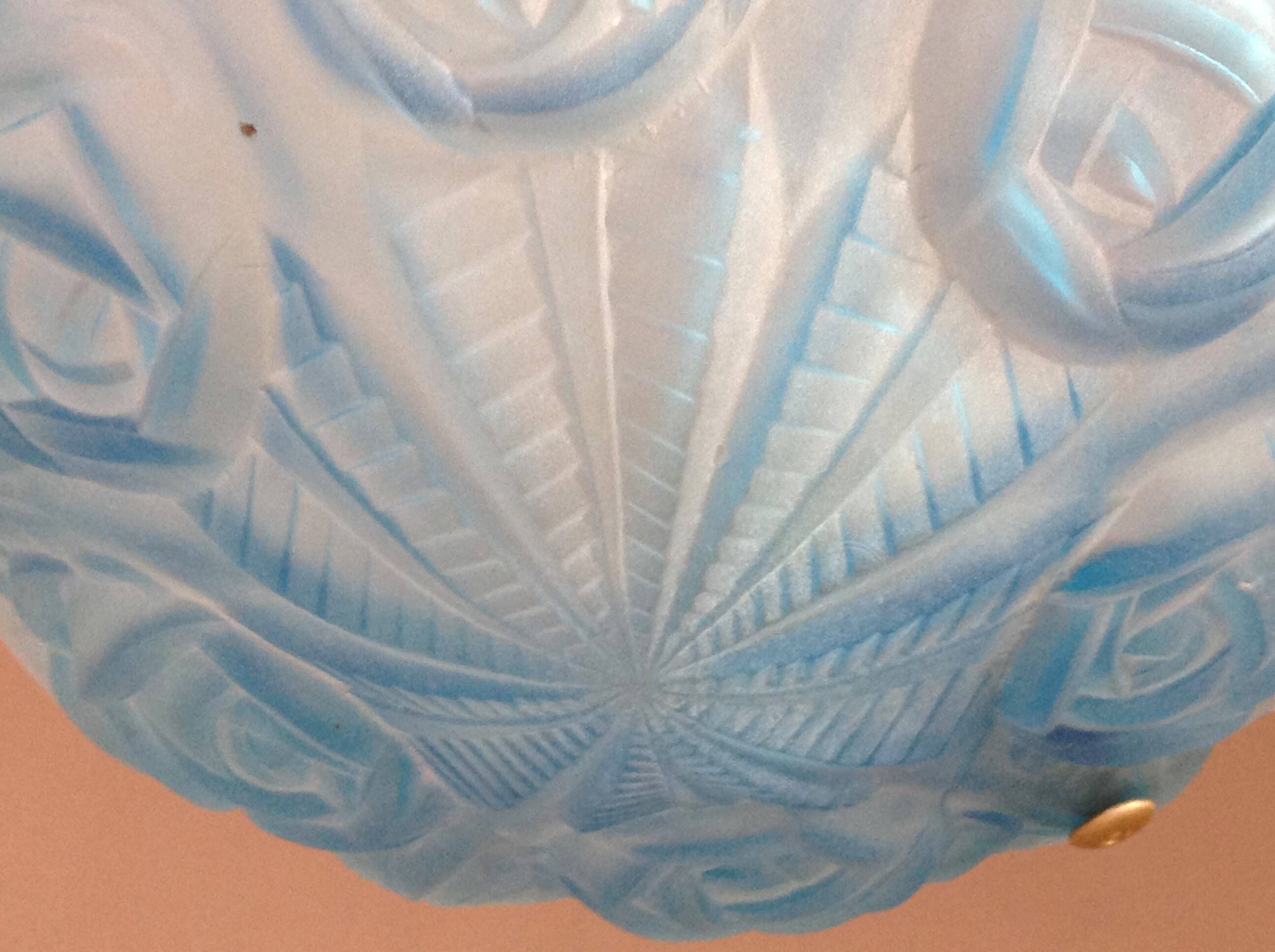 Suspension in blue glass paste signed Degué / art deco style