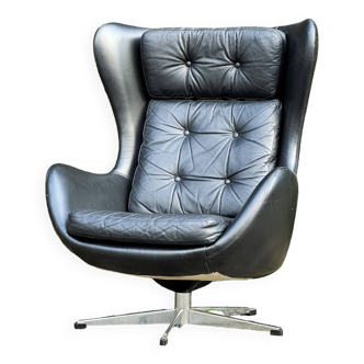Leather swiveling armchair, denmark 1970s, vintage, mid-c modern