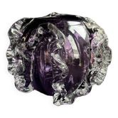 Gros vase boule à base plane en verre soufflé violet et blanc