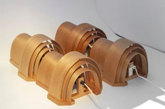 Four wall sconces in pine veneer model 4408 by Translandia - Denmark 1970s.