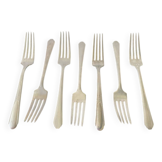 Lot de 6 petites fourchettes en métal argenté Art Deco Fairfield