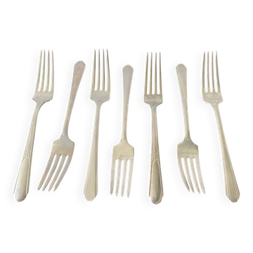 Lot de 6 petites fourchettes en métal argenté Art Deco Fairfield