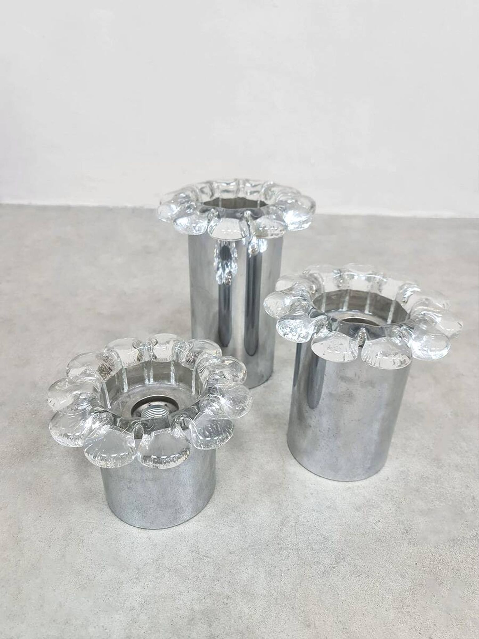 Vintage chrome and glass flower wall sconces