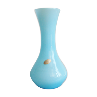 Vase en opaline bleue fabrication vintage italienne