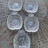 5 vintage transparent molded glass pineapple cups