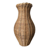 Second-hand woven wicker vase, handmade in the Bohemian countryside