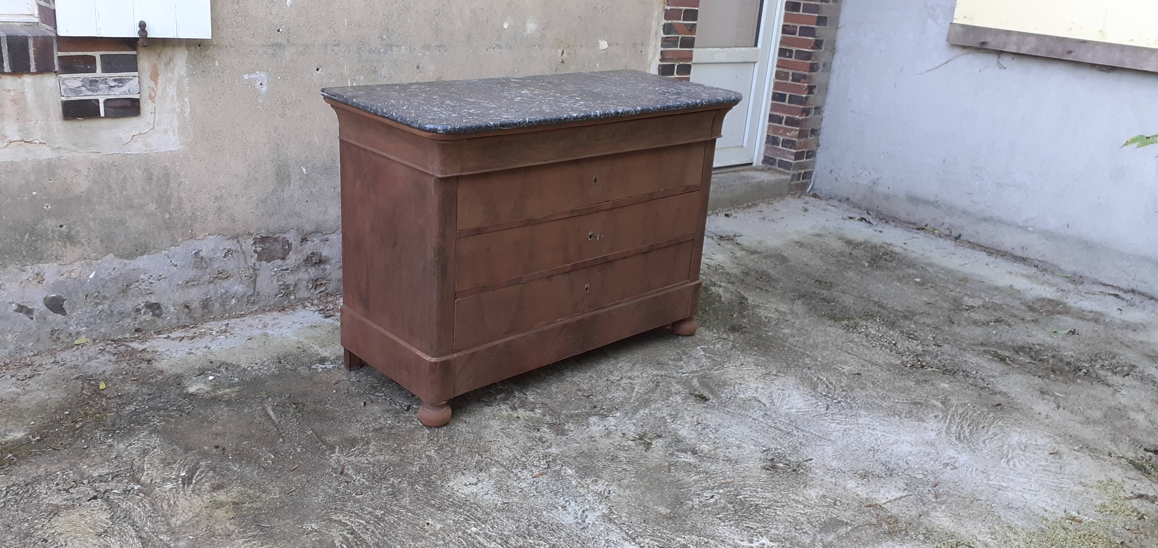 Louis Philippe style chest of drawers 4 drawers gray marble walnut raw wood