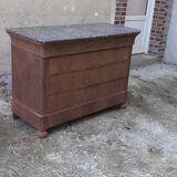 Commode style Louis Philippe 4 tiroirs marbre gris noyer bois brut