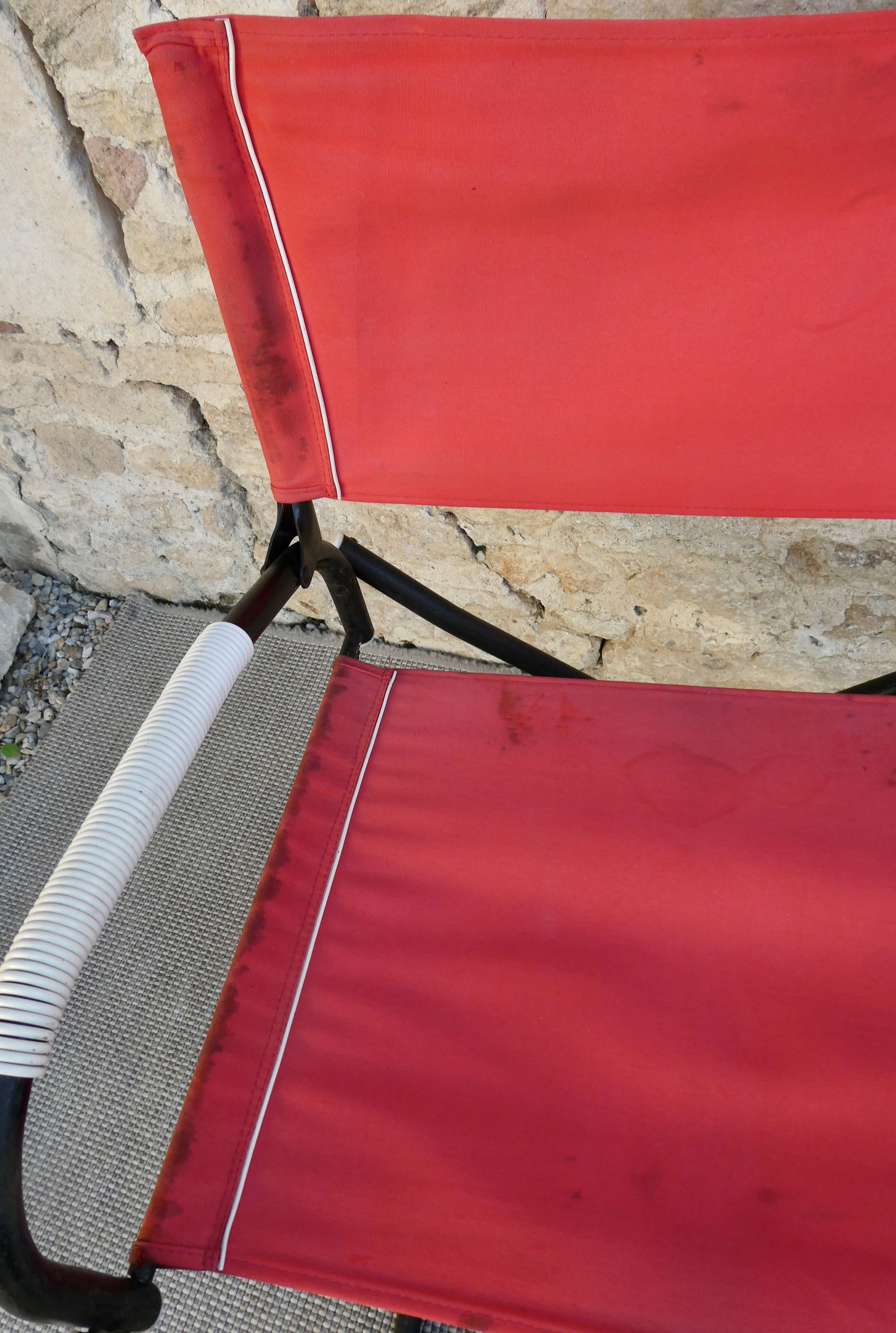 Pair of folding armchairs from the 60s, in metal and fabric