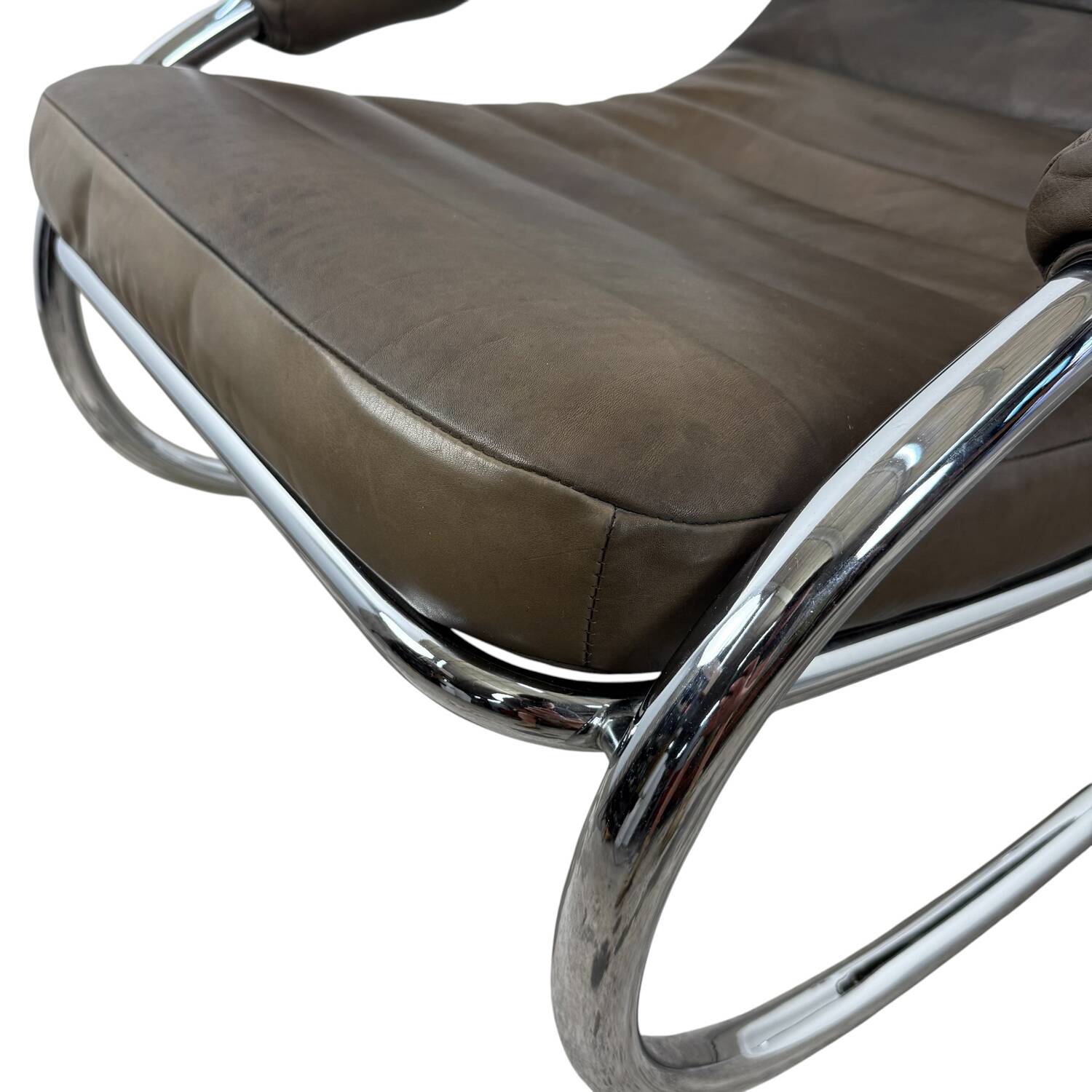 Bauhaus rocking chaise longue in vintage leather and chrome