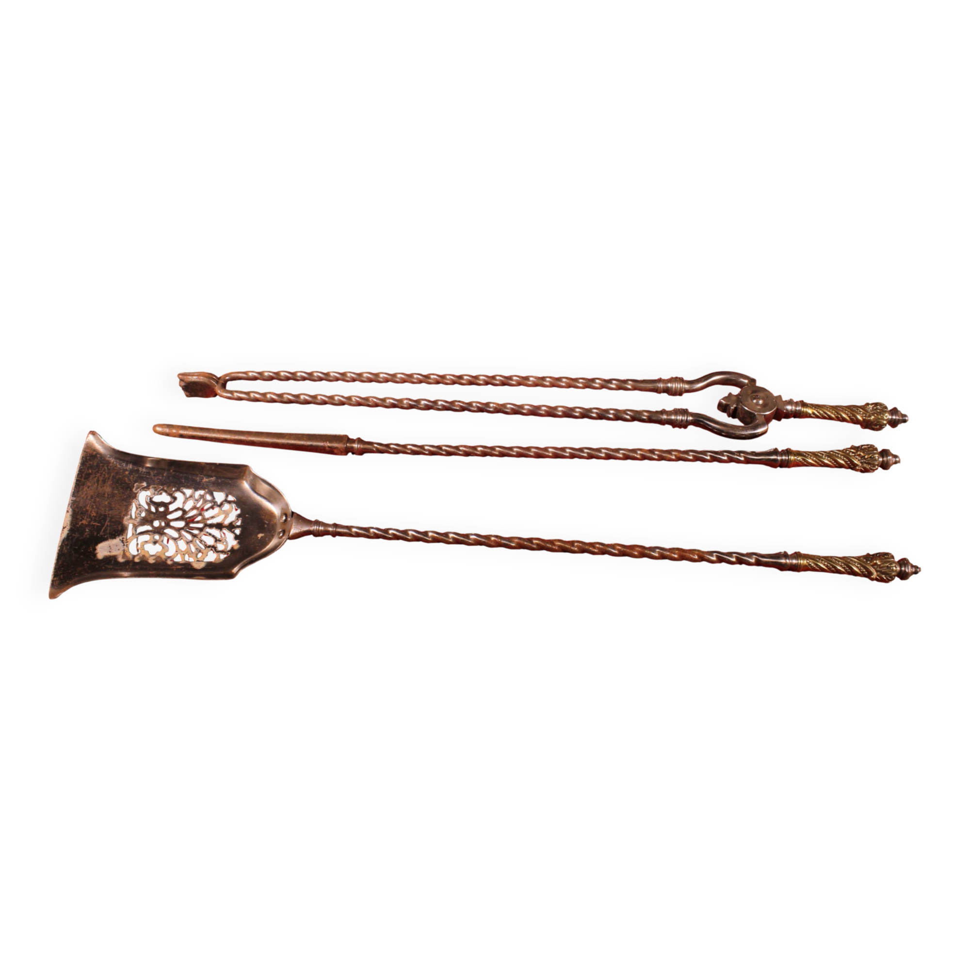 Nécessaire de cheminée début XIX eme acier et bronze