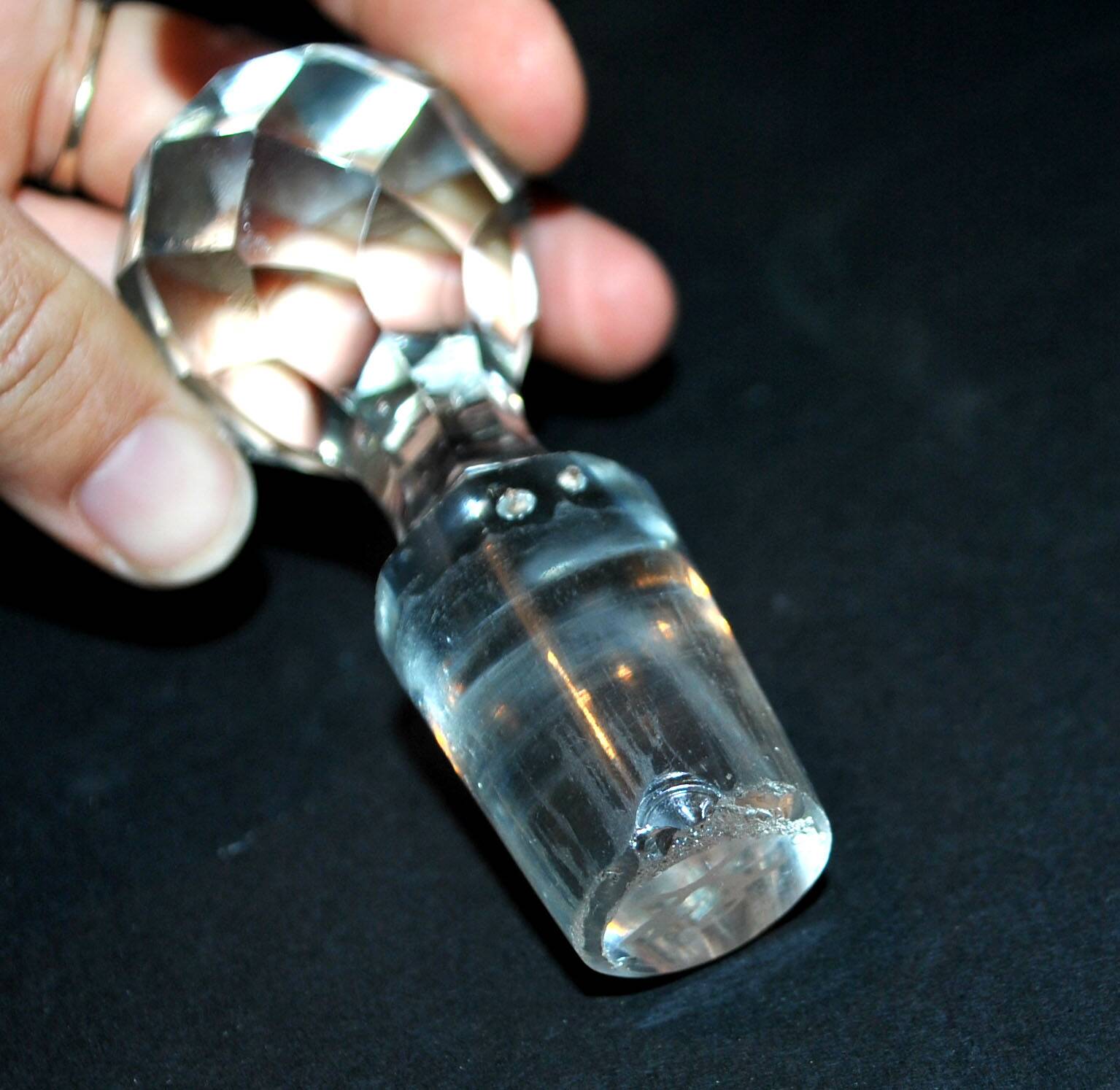 Set of 2 antique cut crystal wine decanters from Cristallerie Lorraine