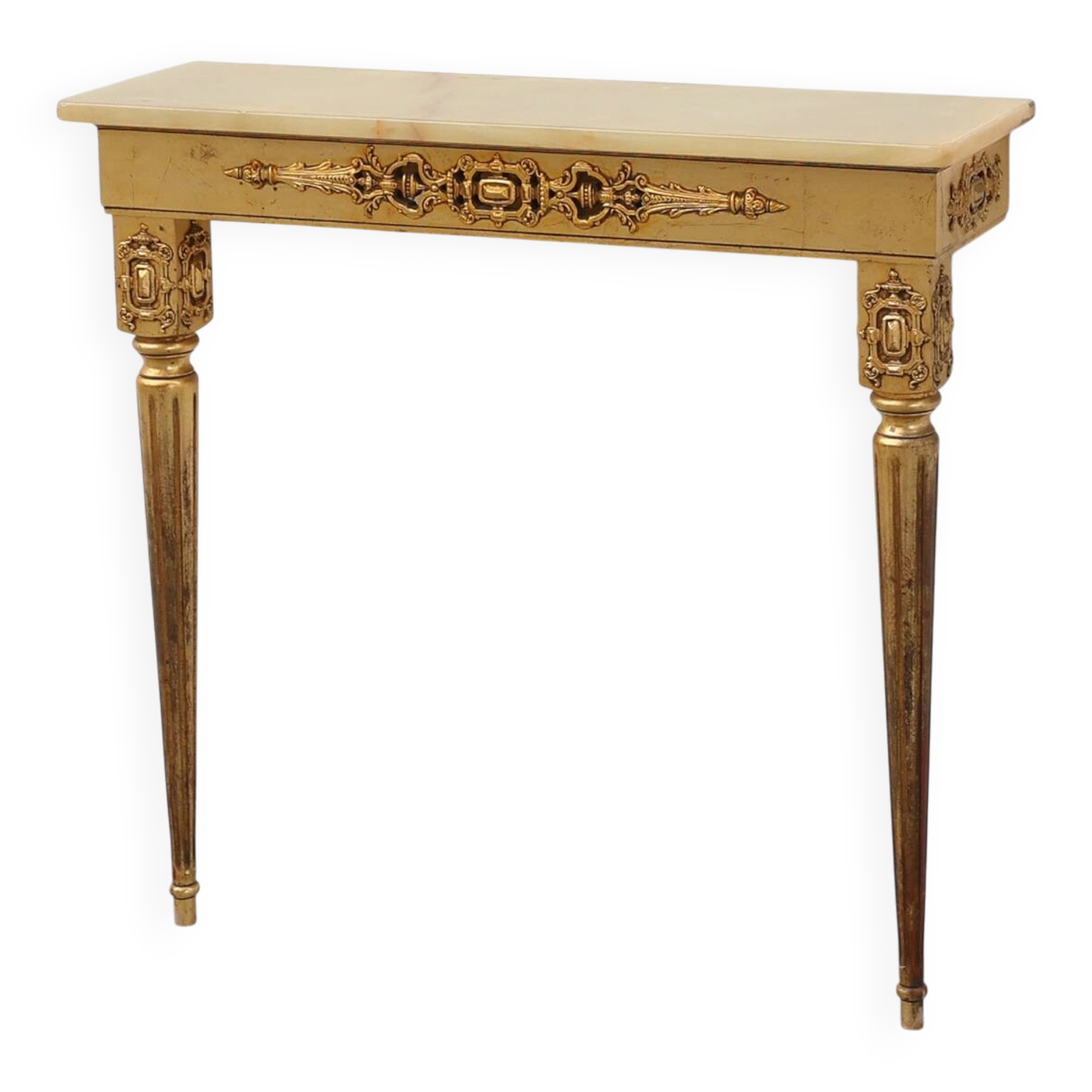 Louis XVI Style Gold-Toned Wall Console with Onyx Marble Top, Italy, 20th C