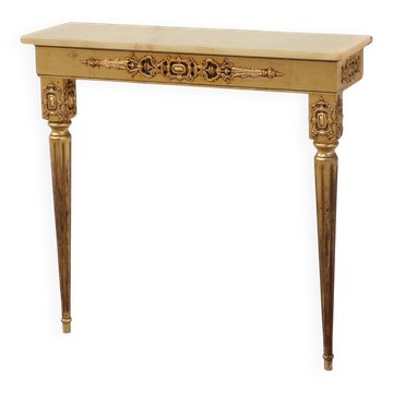 Console murale en style Louis XVI en métal doré avec plateau en marbre onyx, Italie, 20e siècle