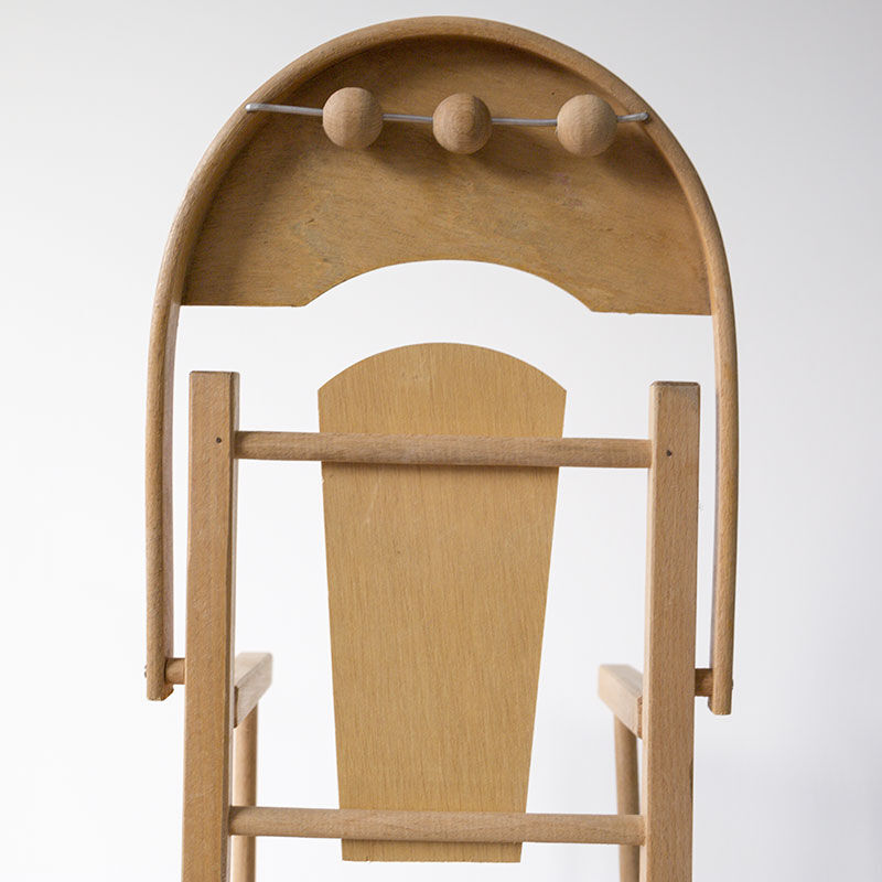 Chaise haute poupée en bois vintage