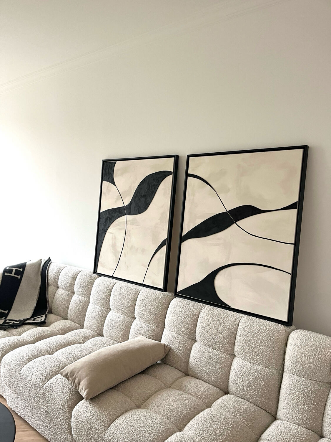 Tableaux triptyque design noir, beige lin