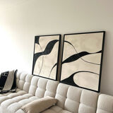 Tableaux triptyque design noir, beige lin