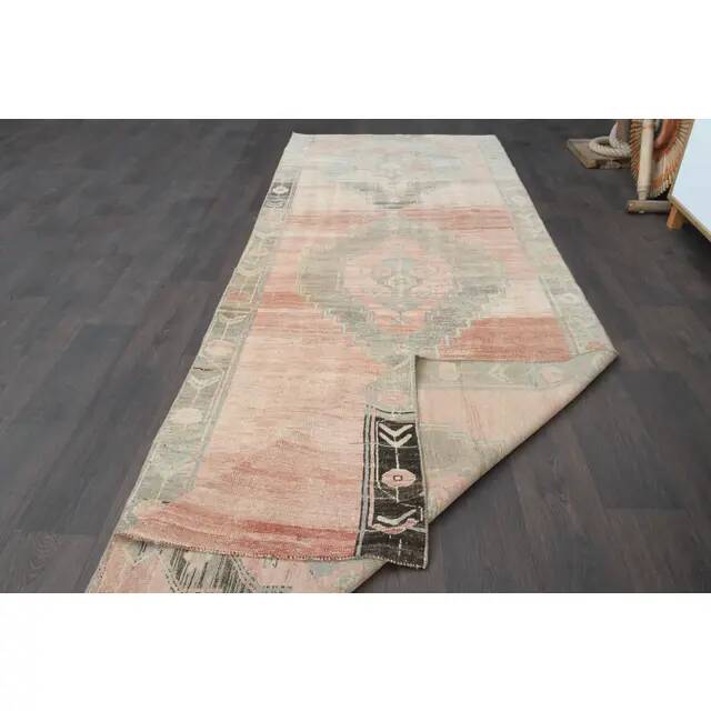 1970s Turkish Oushak Handmade Wool Cotton Orange Runner Rug 116x322