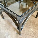 2 coffee tables, rattan sofa tips and smoked glass