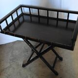 Foldable desk table in blackened wood and carved bamboo style, 1950s