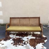 caned teak bench