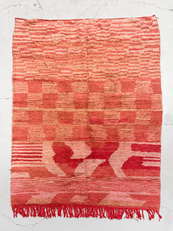 Tapis berbère marocain Boujaad rouge et ocre à motifs graphiques 2,64x2,02m