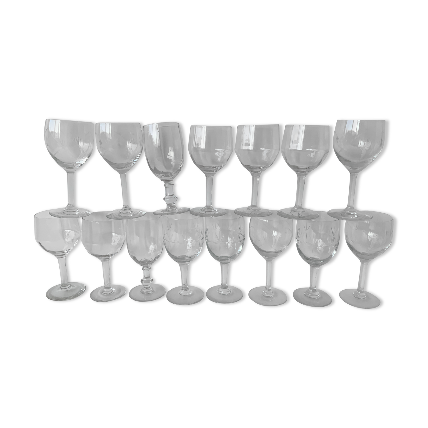 15 antique glasses mismatched