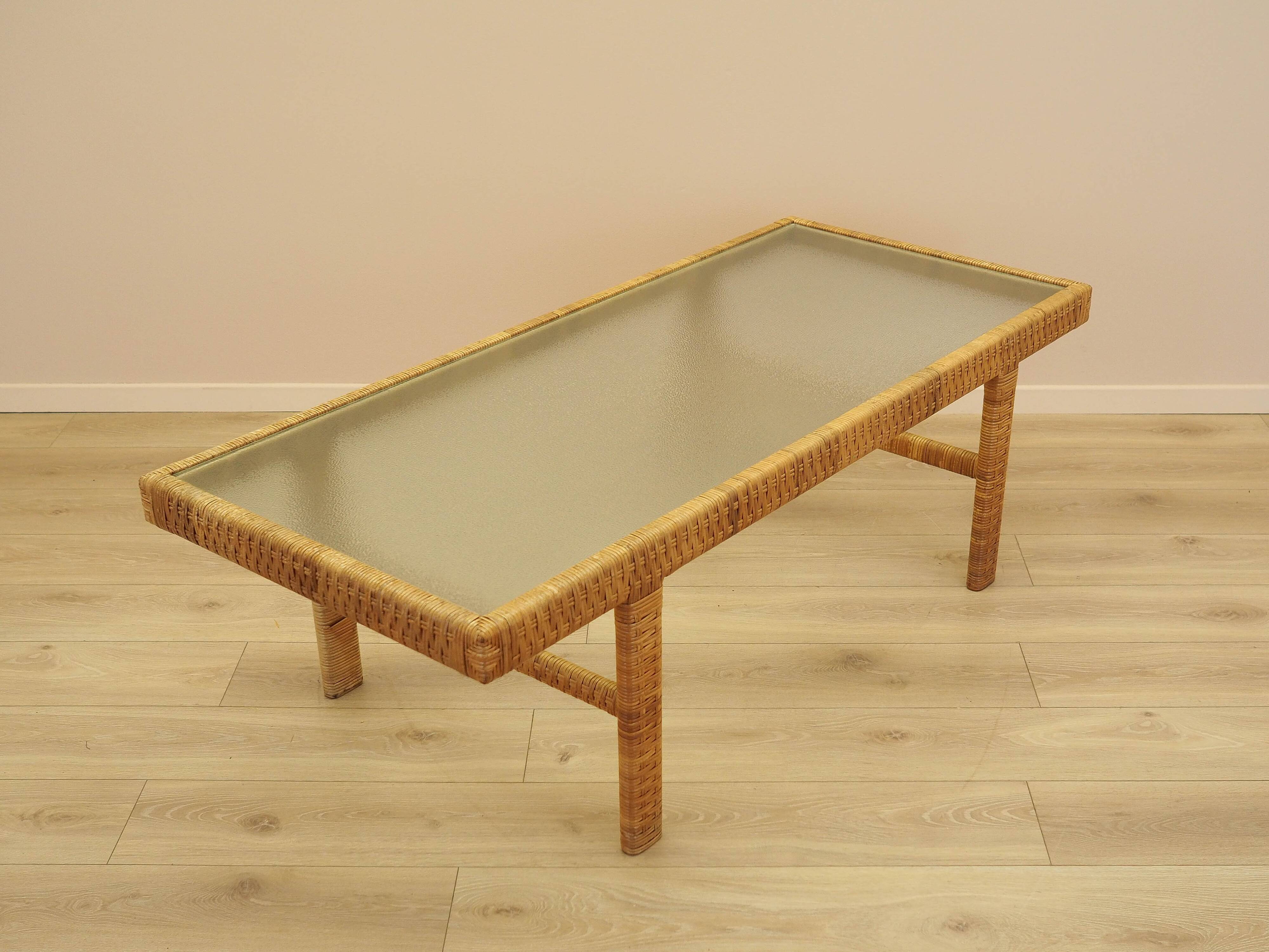 Glass and wicker side table, Danish design, 1970s, made in Denmark