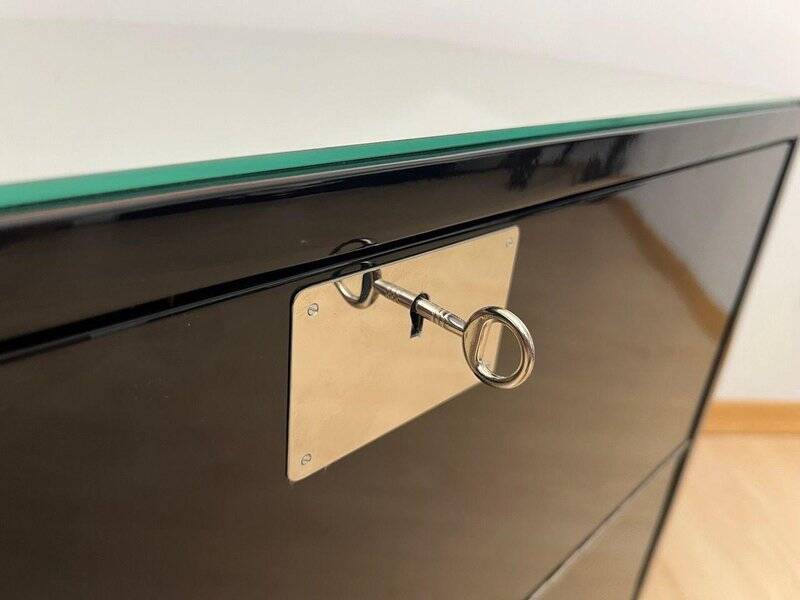 Art Deco Bar Cart in Black Lacquered Mahogany, Mirrored Glass & Chrome, France, 1930