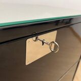 Art Deco Bar Cart in Black Lacquered Mahogany, Mirrored Glass & Chrome, France, 1930