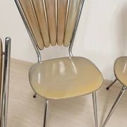 Set of 6 vintage fan-back dining chairs with beige leatherette upholstery