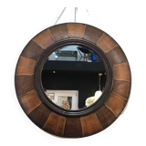Large round leather mirror