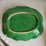 Dish and Asparagus Drainer in Green Barbotine Earthenware