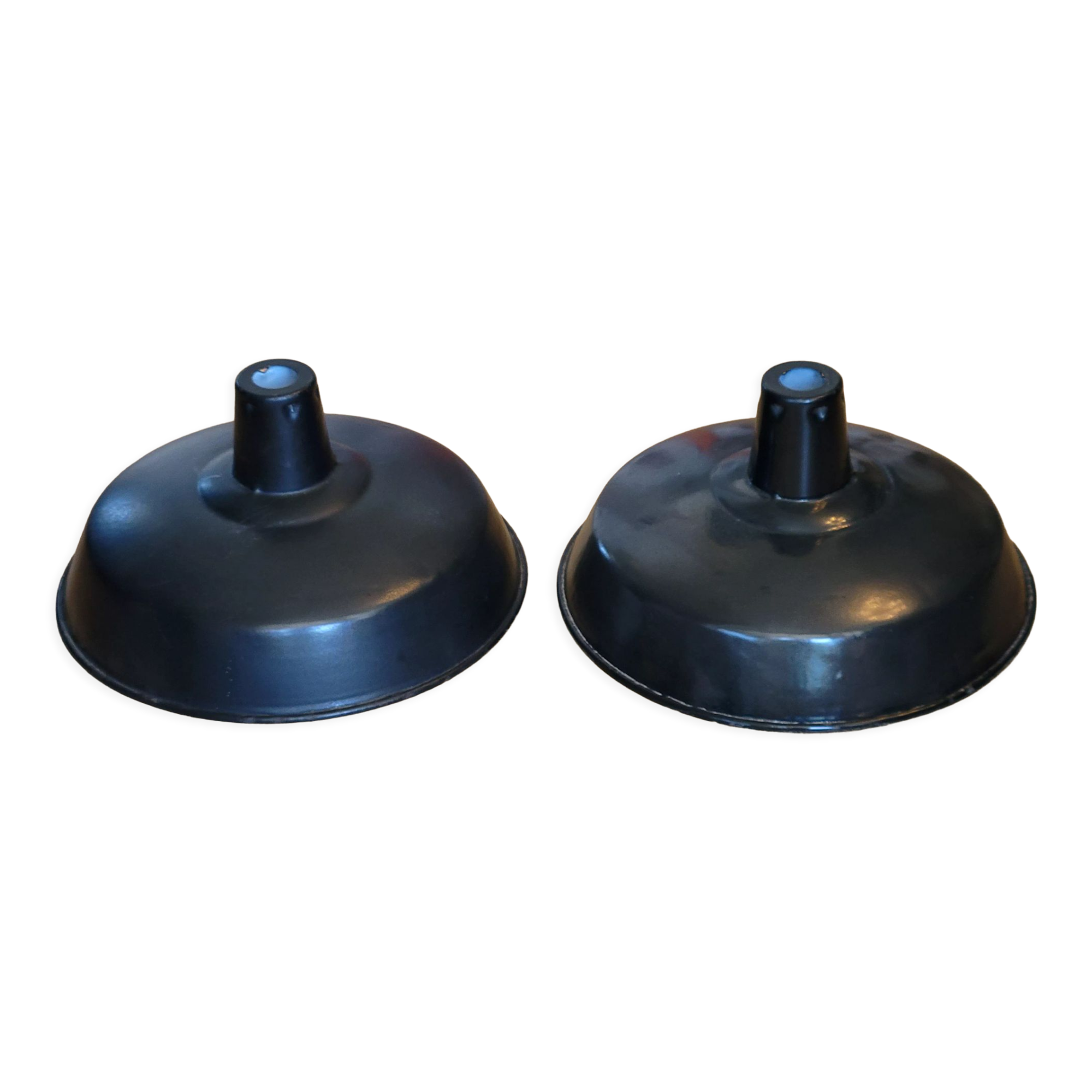 Pair of suspensions industrial lamp workshop lampshade in black enamelled metal