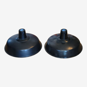 Pair of suspensions industrial lamp workshop lampshade in black enamelled metal