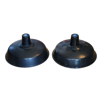 Paire de suspensions lampe industrielle atelier abat jour en métal émaillé noir