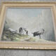 Oil painting signed mountain landscape herd of goats