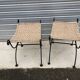 Paire de tabourets, curule  en fer forgé, tressage, chanvre