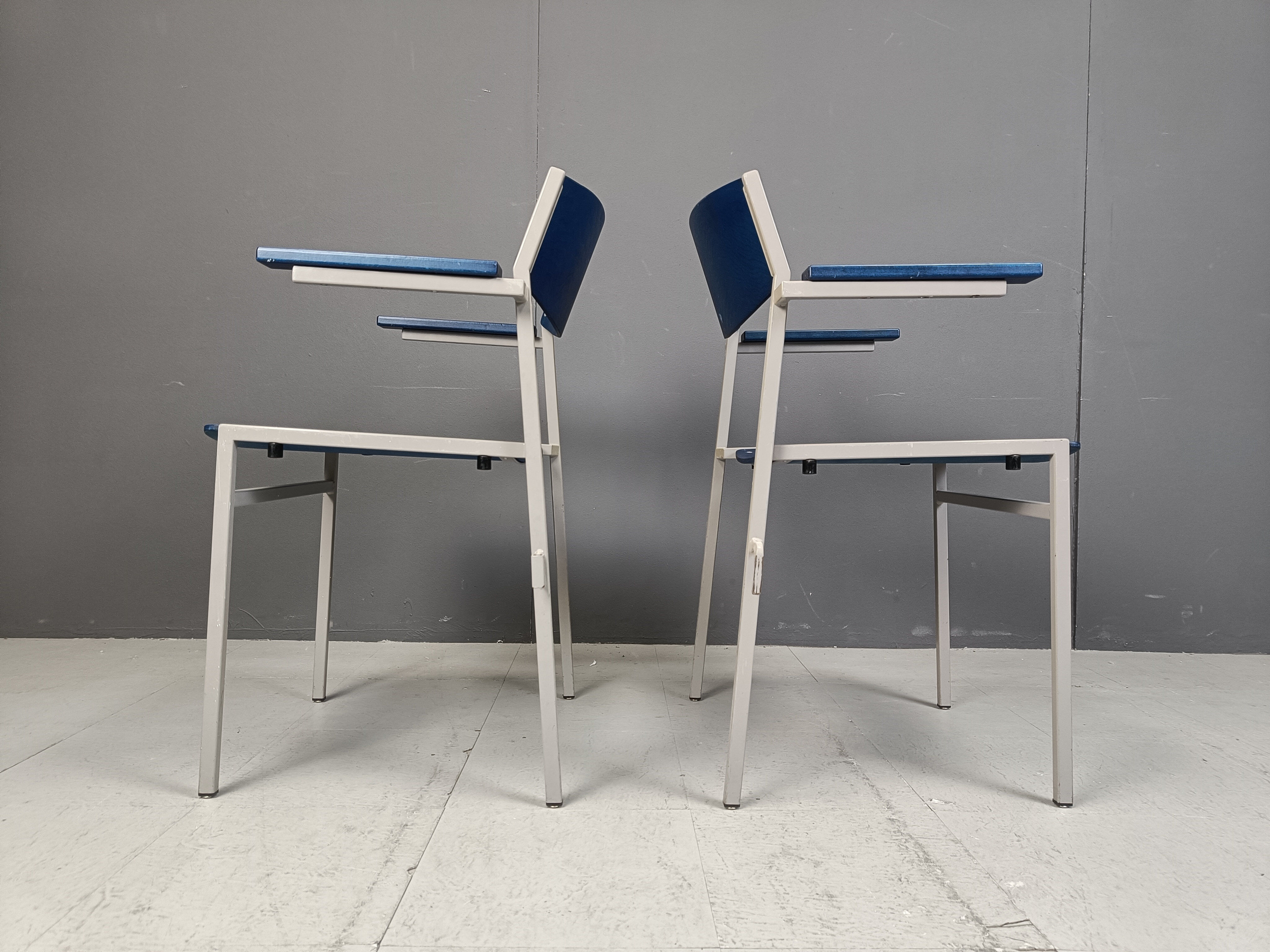 Minimalist metal and plywood stackable armchairs by Gijs Van Der Sluis