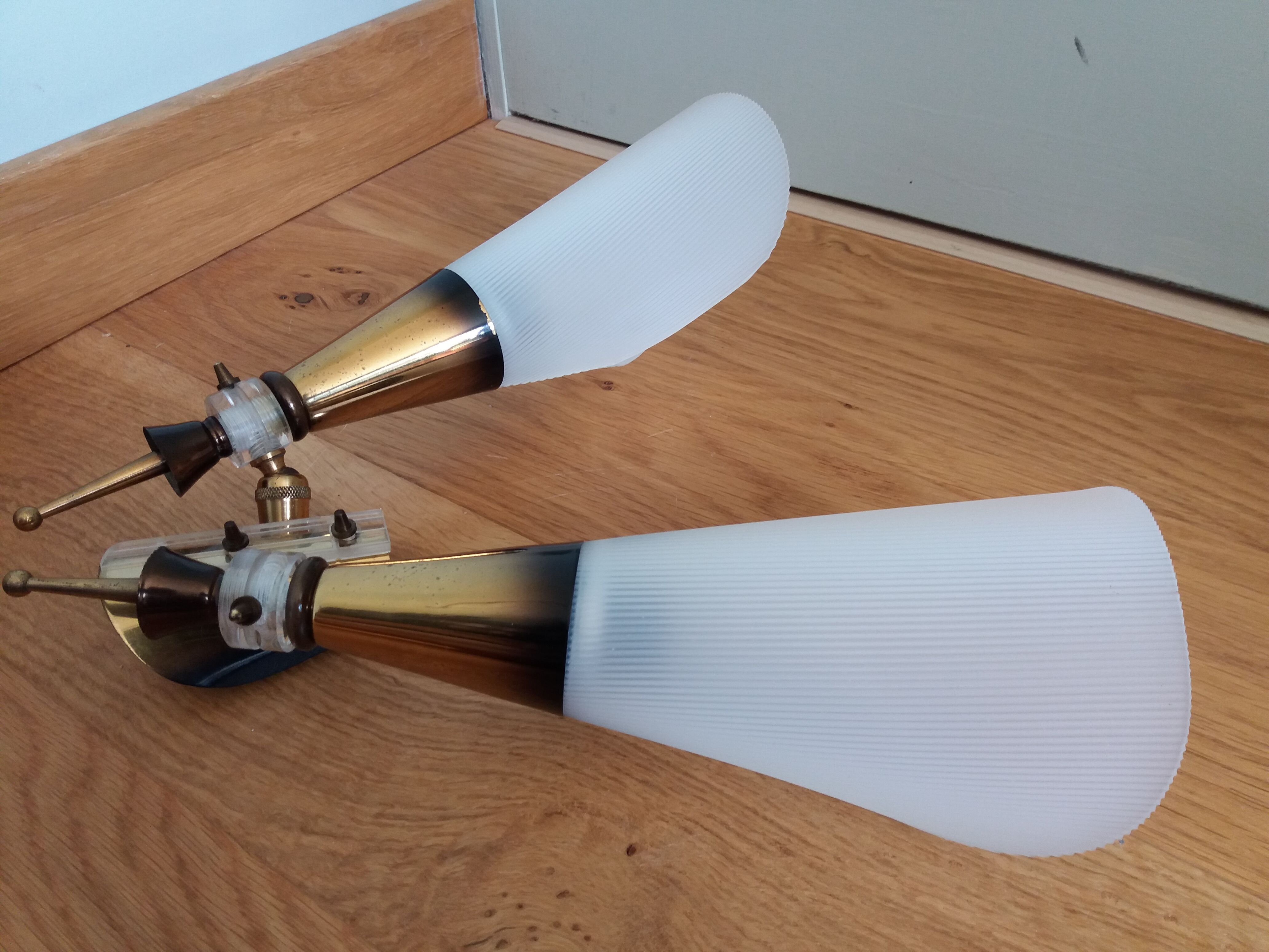 Double brass and plexiglass wall lamp Maison Lunel