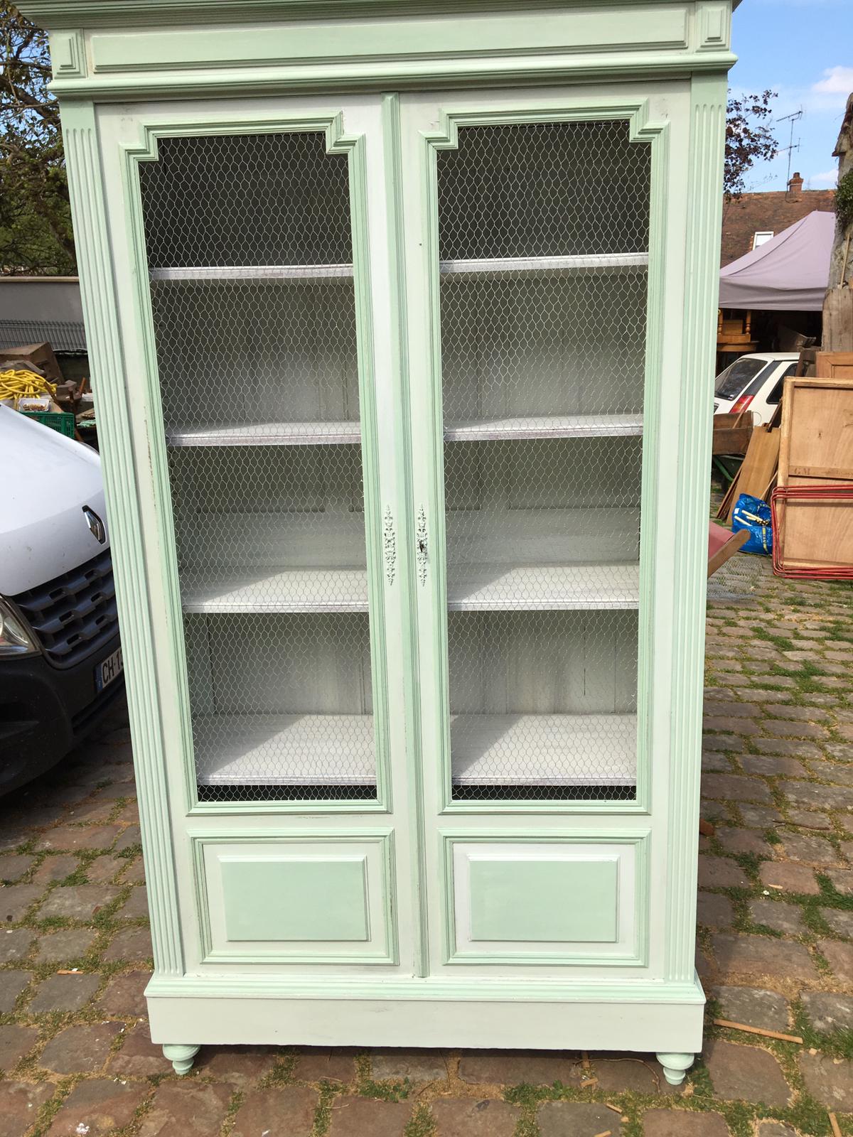 Screened and painted library Louis XVI style green celadon