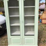 Screened and painted library Louis XVI style green celadon