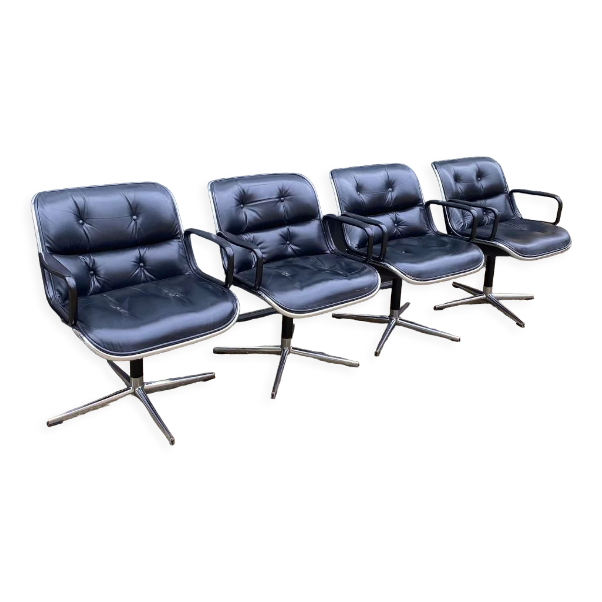 Ensemble de 4 fauteuils "executive chair" par Charles Pollock, 1ère édition Knoll, vintage 1970