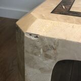 Coffee table made of marble plates with inlay of a brass net. French Work