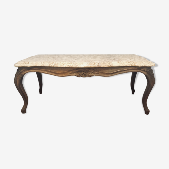 Louis XV-style natural oak and marble coffee table